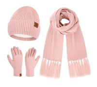 Womens Winter Hats Long Scarf Touch Screen Gloves Set Knit Warm Beanie Hat Scarves Gloves for Women Cold Weather with Fleece Lined Gifts