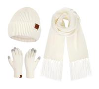 Womens Winter Hats Long Scarf Touch Screen Gloves Set Knit Warm Beanie Hat Scarves Gloves for Women Cold Weather with Fleece Lined Gifts