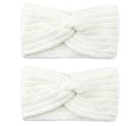 Women's Winter Headband, 2 Pieces Elastic Headbands for Women and Girls, Soft Knitted Ear Warmers, Perfect for Autumn and Winter, Versatile, Stylish and Warm (White)