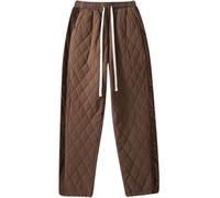 Women's Winter High Waist Quilted Pants Pocket Loose Diamond Plaid Sandwich Sweatpants Padded Warm Casual Pants Elastic Waist Warm Harlem Pants (Brown,M)