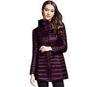 Women's Winter Hooded Packable Ultra Light Down Coat Mid Long White Duck Down Parka Puffer Jacket Purple Medium