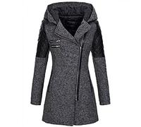 Women's Winter Hooded Pea Coat Warm Wool Blend Trench Outwear Slim Long Sleeve Plus Size Mid-Long Jacket Overwear Gray