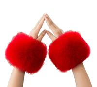 Women's Winter Imitation Hand Cuff Sleeves With Thickened Like Plush Warm Windproof Wrist Protectors Workout Skiing Running Sports Party Daily Life (Red, One Size)