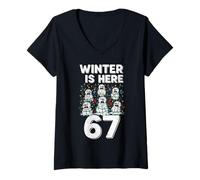 Womens Winter is Here 67 Funny Melting Snowmen Xmas V-Neck T-Shirt