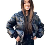 Women's Winter Jacket Jacket Winter Warm Bomber Jacket Womens Reflective Jacket Puffer Quilted Padded Cropped Lightweight Coat Crop Short Jacket Puffer Fashion Jackets for Uk (Black,S (under 90 kg))