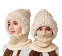 Womens Winter Knit Beanie Hat Scarf Set Girls Slouchy Thick Fleece Lined Skull Cap Warmer Scarf Face Windproof For Outdoor Activities