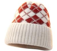 Women's Winter Knit for beanie Hat, Soft Double-Layer Chenille Warm Cap | with Ear Protection, Oversized Striped Color Block Slouchy Style for Cold Weather, Beige