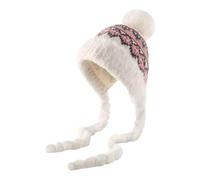 Women's Winter Knitted Bobble Hat with Ear Flaps Jacquard Trapper Hat Cozy Plush Lined Bobble Hat Women Earflap Hat Ladies Winter Hats Thermal Woolly Hats for Women Girls (UK, Alpha, One Size, Pink)