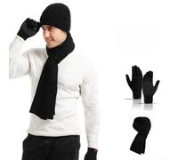 Women's Winter Knitted Hat Scarf and Gloves Set, Thermal Fleece Lined | For beanie with Gloves, Solid Color 3-Piece Warm Accessories for Cold Weather, One Size
