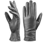 Womens Winter Leather Touchscreen Texting Warm Driving Lambskin 100% Pure Genuine leather Gloves (Grey, L)
