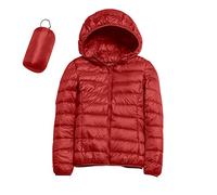 Womens Winter Lightweight Puffer Jacket with Hood Warm Short Packable Women Quilted Jacket Transitional Padded Down Jacket for Ladies Lined for Hiking Travel Plus Size Thin Jacket Down Red