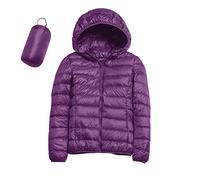 Womens Winter Lightweight Puffer Jacket with Hood Warm Short Packable Women Quilted Jacket Transitional Padded Down Jacket for Ladies Lined for Hiking Travel Plus Size Thin Jacket Down Purple