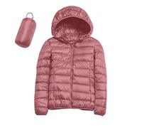 Womens Winter Lightweight Puffer Jacket with Hood Warm Short Packable Women Quilted Jacket Transitional Padded Down Jacket for Ladies Lined for Hiking Travel Plus Size Thin Jacket Down Pink