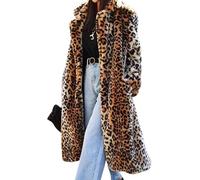 Women's Winter Long Fashion Leopard Print Warm Coat Winter Windproof Sherpa Lining Long Leopard Print Coat Plush Luxury with Pockets Windbreaker (Camel,XL)