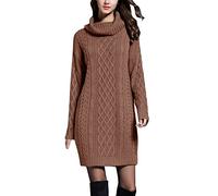 Women's Winter Long Sleeve Knitted Dress Large Sizes Casual Dress Wide Turtleneck Wrap Dress Loose Knitted Jumper Dress with Cable Knit Mini Dress Long Knitted Jumper Elegant Pullover M-3XL, brown, XL