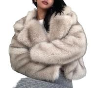 Women's Winter Long Sleeve Short Faux Furs Coat Lightweight Insulated Collared Outerwear Stylish Cold Weather Jackets Faux Furs for Commuting