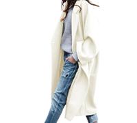 Women's Winter Long Wool Blend Coats Double Breasted Wool Trench Coat for Women Notched Lapel Overcoat, Apricot, XXL