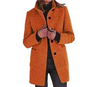 Women's Winter Long Wool Blend Pea Coats Stand Collar Single Breasted Trench Coat Warm Overcoat Outerwear, Orange, L