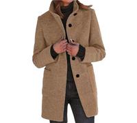 Women's Winter Long Wool Blend Pea Coats Stand Collar Single Breasted Trench Coat Warm Overcoat Outerwear, Khaki, XXL