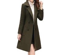 Women's Winter Long Wool Blend Trench Coat Notched Lapel Double Breasted Pea Coats Casual Business Jacket Overcoat, Green-2, L