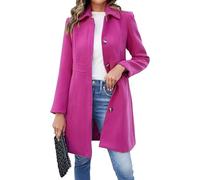 Women's Winter Long Wool Pea Coats Fall Winter Warm Trench Coat Elegant Lapel Collar Overcoat Outerwear, Rose, M