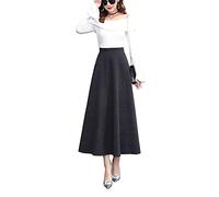 Women's Winter Maxi Long Skirts Tartan Wool Pockets Pleated High Waist Warm Elastic Waist Lineds Woolen Thicken Swing Plaid Skater Skirt (XL, Grey 2)