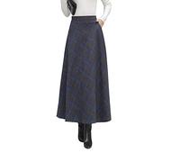 Women's Winter Maxi Long Skirts Wool Tartan Pockets Pleated High Waist Warm Elastic Waist Lineds Woolen Thicken Plaid Swing Skirt (M, Color 5)