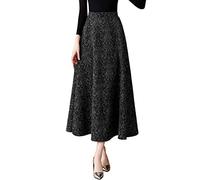 Women's Winter Maxi Long Skirts Wool Tartan Pockets Pleated High Waist Warm Elastic Waist Lineds Woolen Thicken Plaid Swing Skirt (L, Color 7)