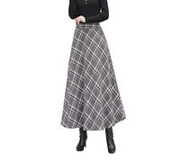 Women's Winter Maxi Long Skirts Wool Tartan Pockets Pleated High Waist Warm Elastic Waist Lineds Woolen Thicken Plaid Swing Skirt (S, Color 6)