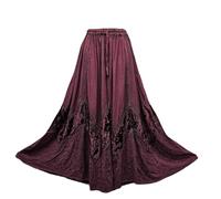 Women's Winter Maxi Skirt Gothic Velvet Flared Side Pockets Elastic Waistband Drawstring One Size 12 14 16 18 20 22 (Burgundy)