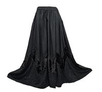 Women's Winter Maxi Skirt Gothic Velvet Flared Side Pockets Elastic Waistband Drawstring One Size 12 14 16 18 20 22 (Black)