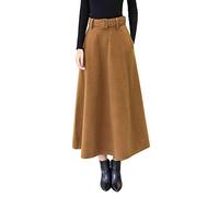 Women's Winter Maxi Skirts High Waist Long Wool Pleated Warm A-line Lined Woolen Thicken Swing Plaid Skirt (XXL, Color 4)