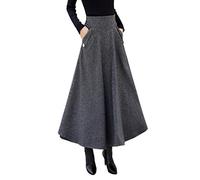 Women's Winter Maxi Skirts Long Wool Pleated High Waist Warm A-line Elastic Waist Lined Woolen Thicken Swing Plaid Skirt (XXL, Color 7)