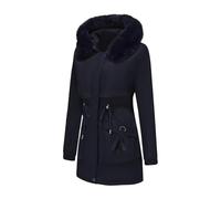 Women's Winter Parka Lined Warm Plush Quilted Coat Long Trench Jacket Hooded Outerwear Thick Fur Lined Warm Cotton Jacket, Blue, L