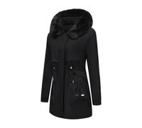 Women's Winter Parka Lined Warm Plush Quilted Coat Long Trench Jacket Hooded Outerwear Thick Fur Lined Warm Cotton Jacket, Black, 3XL