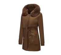 Women's Winter Parka Lined Warm Plush Quilted Coat Long Trench Jacket Hooded Outerwear Thick Fur Lined Warm Cotton Jacket, Brown, L