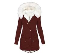 Women's Winter Parka with Extra Large Faux Fur Collar - Warm Lined Coat with Teddy Fleece and Hood | Tailored Winter Coat for Extreme Cold, Style_u03 Wine Red, S