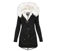Women's Winter Parka with Extra Large Faux Fur Collar - Warm Lined Coat with Teddy Fleece and Hood | Tailored Winter Coat for Extreme Cold, style_u01 black, S