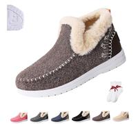 Womens Winter Plush Lined Flat Shoes, Winter Comfy Anti-Slip Orthopedic Fluffy Slip-On Snow Boots, Outdoor Casual Warm and Thickened Walking Ankle Boots(Brown,7 UK)
