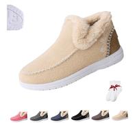Womens Winter Plush Lined Flat Shoes, Winter Comfy Anti-Slip Orthopedic Fluffy Slip-On Snow Boots, Outdoor Casual Warm and Thickened Walking Ankle Boots(Yellow,9.5 UK)