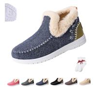 Womens Winter Plush Lined Flat Shoes, Winter Comfy Anti-Slip Orthopedic Fluffy Slip-On Snow Boots, Outdoor Casual Warm and Thickened Walking Ankle Boots(Blue,9.5 UK)