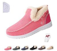 Womens Winter Plush Lined Flat Shoes, Winter Comfy Anti-Slip Orthopedic Fluffy Slip-On Snow Boots, Outdoor Casual Warm and Thickened Walking Ankle Boots(Pink,7 UK)