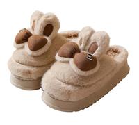 Women's Winter Plush Warm Slippers Cute Rabbit Ears Fluffy Mother Girls Slipper Cozy Memory Foam Soft Slides Fuzzy Full Slip On Indoor Bedroom Mule Shoes (Khaki, 36-37)