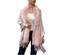 Womens Winter Poncho Knit Fringe Shawl Fur Collar Warm Open Front Oversized Blanket Cardigan Fashionable Elegant Knitted Cape Long Sweater Coats Shawls and Wraps for Evening Dresses