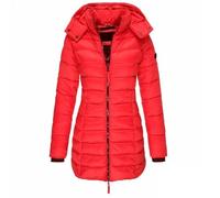 Womens Winter Puffer Coat Lightweight Hooded Down Jacket Ladies Slim Fit Mid Length Puffer Quilted Parka Jacket Overcoat with Hood Gifts for Women,Red,S,uk301a