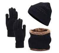Women's Winter Scarf Hat Set, 3-in-1 Set, Men's Thermal Thickened Knitted Hat, Plain Winter Hat, Winter Gloves, Knitted Gloves, Warmer, Elastic Loop Scarf