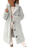 Womens Winter Shearling Fleece Coat Warm Lapel Mid-Length Button-Front Jacket Soft Fluffy Plush Jackets Thermal Sherpa Double-Sided Fleece Cardigan Trench Coats for Ladies Cold Weather Essential