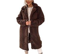 Womens Winter Shearling Fleece Coat Warm Lapel Mid-Length Button-Front Jacket Soft Fluffy Plush Jackets Thermal Sherpa Double-Sided Fleece Cardigan Trench Coats for Ladies Cold Weather Essential