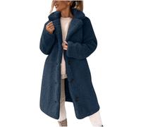 Womens Winter Shearling Fleece Coat Warm Lapel Mid-Length Button-Front Jacket Soft Fluffy Plush Jackets Thermal Sherpa Double-Sided Fleece Cardigan Trench Coats for Ladies Cold Weather Essential
