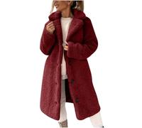 Womens Winter Shearling Fleece Coat Warm Lapel Mid-Length Button-Front Jacket Soft Fluffy Plush Jackets Thermal Sherpa Double-Sided Fleece Cardigan Trench Coats for Ladies Cold Weather Essential